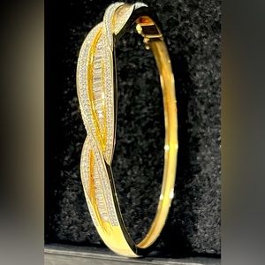 Sterling Silver Gold Plated VICTORIA WIECK Pave & Channel Set CZ Bangle Bracelet